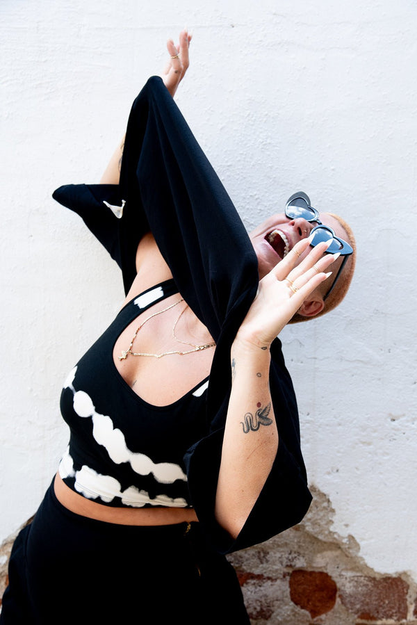 Funnel Neck Oversized Crop Tee in Black - Manners London