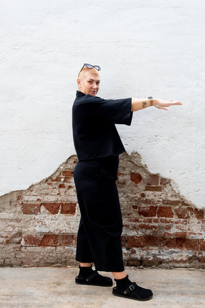 Funnel Neck Oversized Crop Tee in Black - Manners London