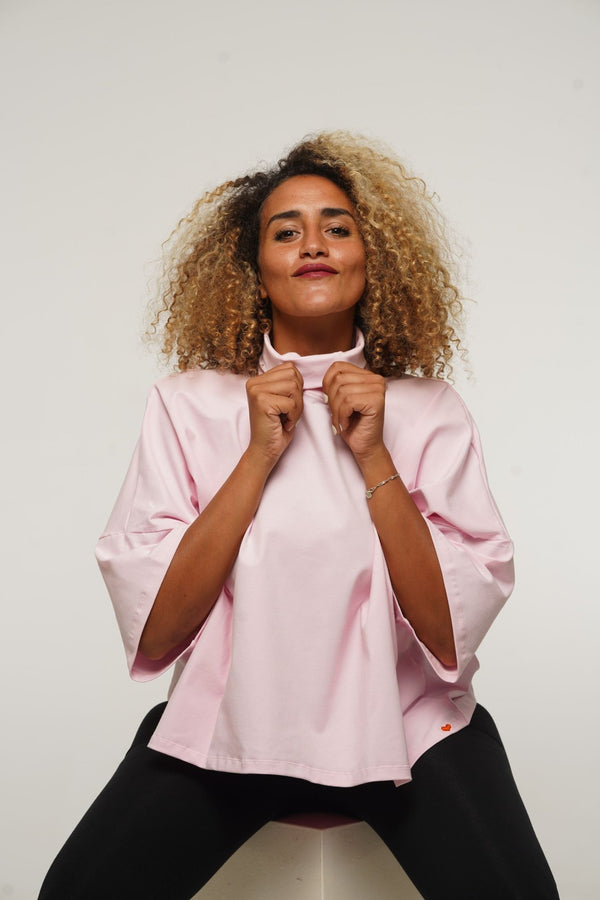 Funnel Neck Oversized Crop Tee in Pastel Pink - Manners London