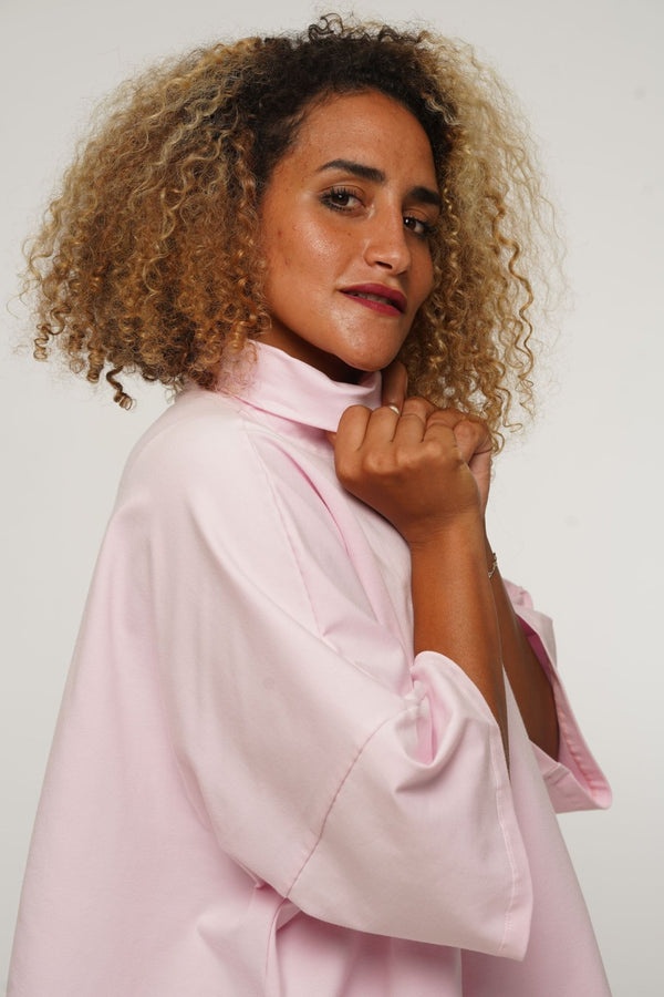 Funnel Neck Oversized Crop Tee in Pastel Pink - Manners London