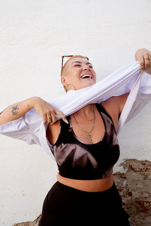 Funnel Neck Oversized Crop Tee in White - Manners London