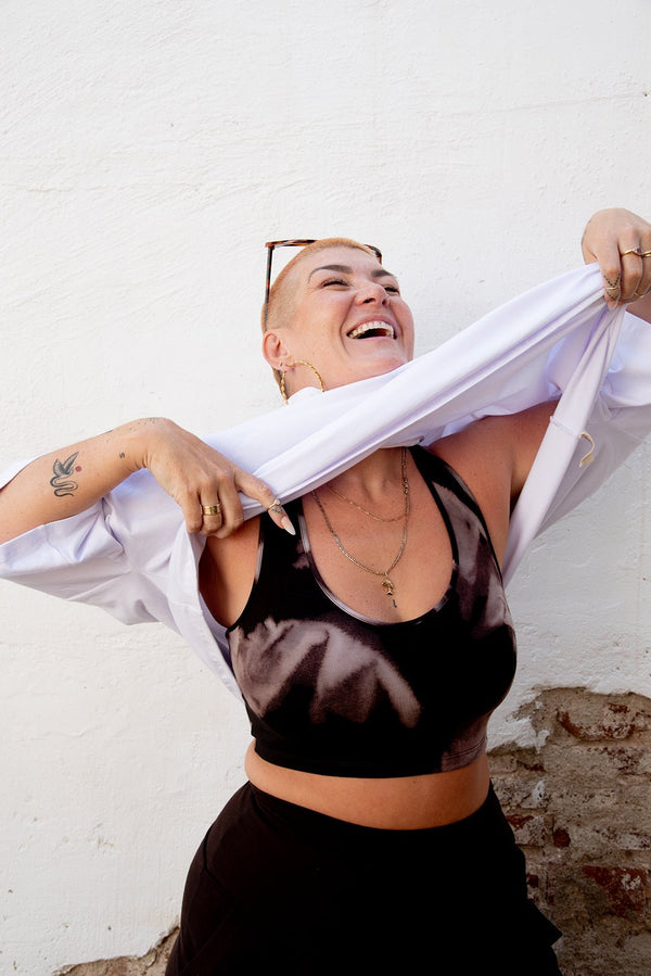 Funnel Neck Oversized Crop Tee in White - Manners London