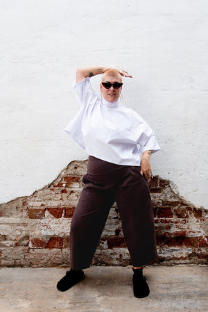 Funnel Neck Oversized Crop Tee in White - Manners London