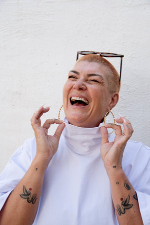 Funnel Neck Oversized Crop Tee in White - Manners London