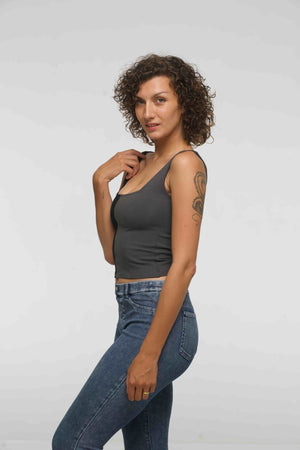 Half and Half New Square Neck Crop Top in Black/Grey - Manners London