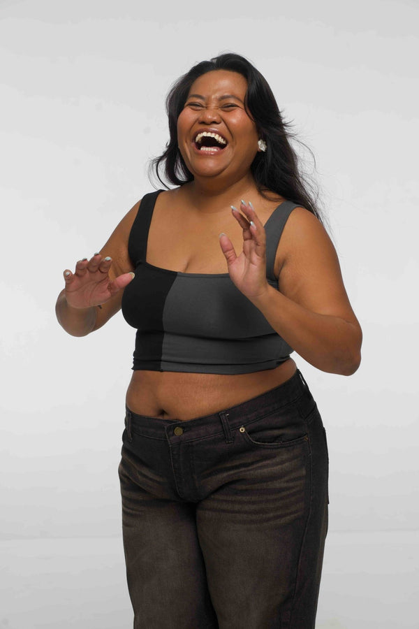 Half and Half New Square Neck Crop Top in Black/Grey - Manners London