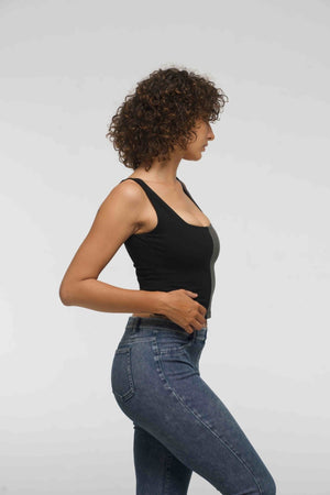 Half and Half New Square Neck Crop Top in Black/Grey - Manners London