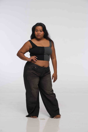 Half and Half New Square Neck Crop Top in Black/Grey - Manners London