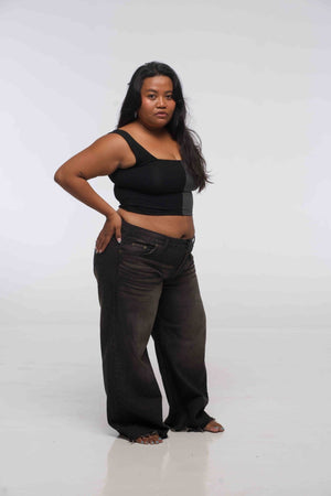 Half and Half New Square Neck Crop Top in Black/Grey - Manners London