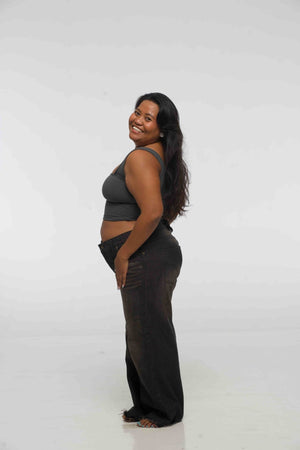 Half and Half New Square Neck Crop Top in Black/Grey - Manners London