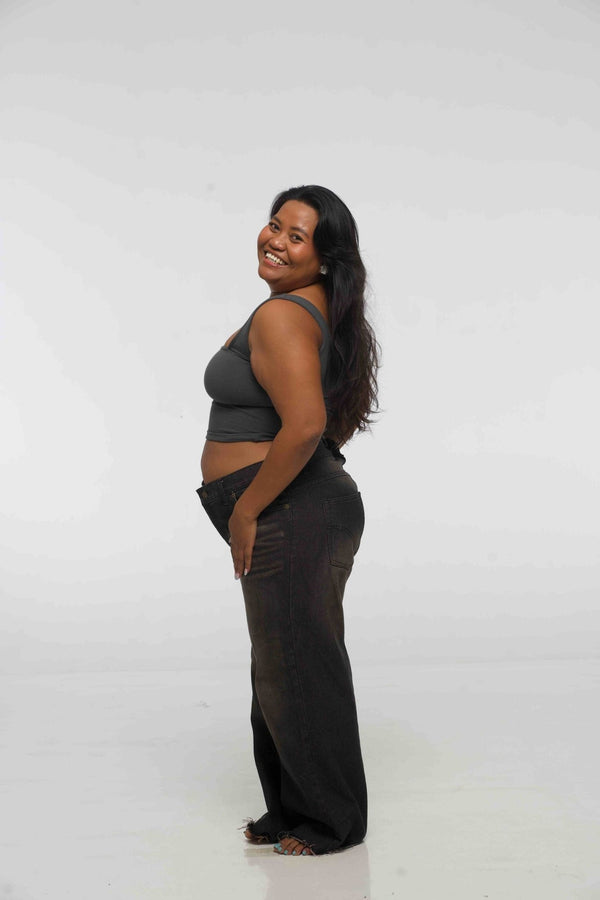 Half and Half New Square Neck Crop Top in Black/Grey - Manners London