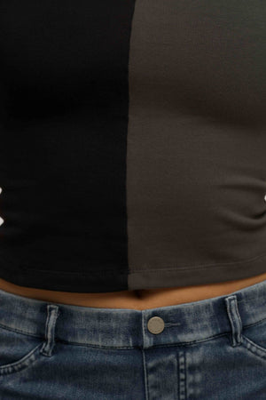 Half and Half New Square Neck Crop Top in Black/Grey - Manners London