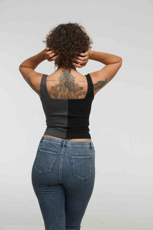 Half and Half New Square Neck Crop Top in Black/Grey - Manners London