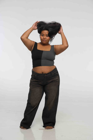 Half and Half New Square Neck Crop Top in Black/Grey - Manners London