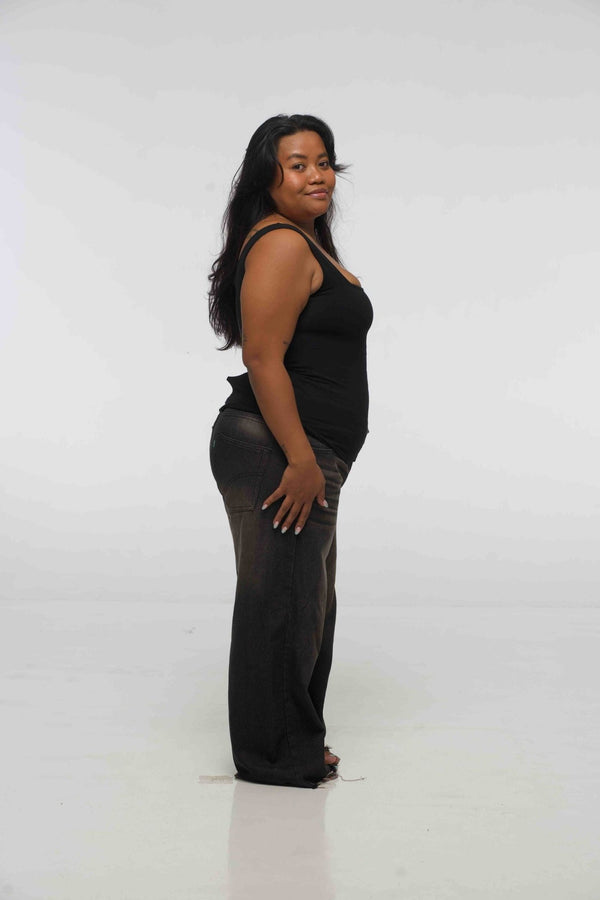 Half and Half New Square Neck Full Length Top in Black/Grey - Manners London