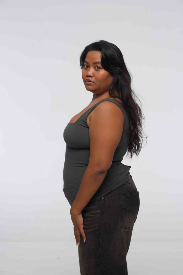 Half and Half New Square Neck Full Length Top in Black/Grey - Manners London