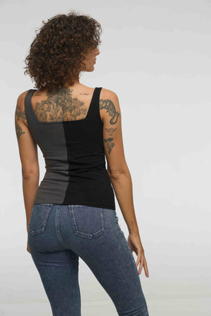 Half and Half New Square Neck Full Length Top in Black/Grey - Manners London