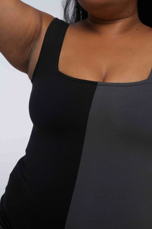 Half and Half New Square Neck Full Length Top in Black/Grey - Manners London