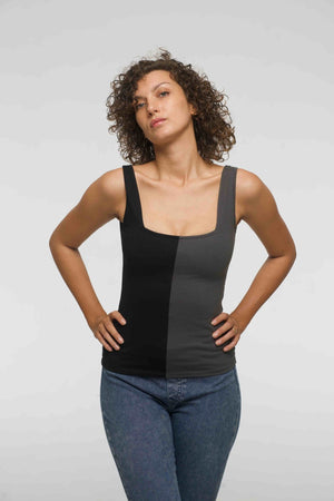 Half and Half New Square Neck Full Length Top in Black/Grey - Manners London