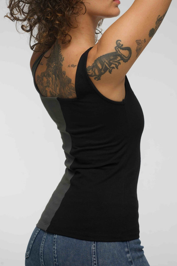 Half and Half New Square Neck Full Length Top in Black/Grey - Manners London