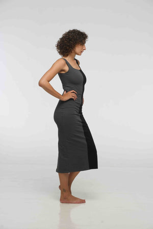 Half and Half Square Neck Midi Dress in Black/Grey - Manners London