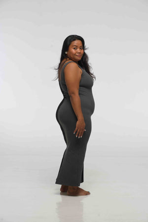 Half and Half Square Neck Midi Dress in Black/Grey - Manners London