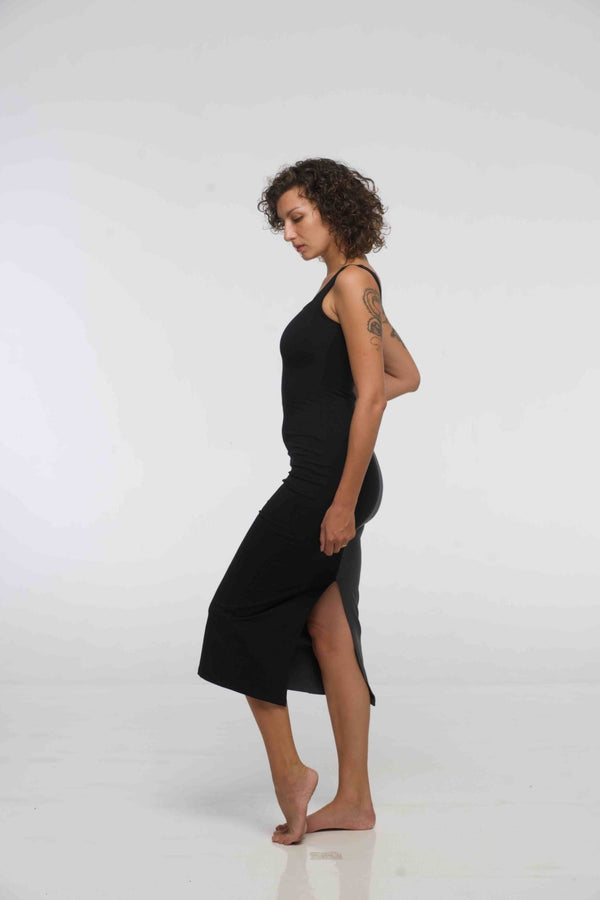 Half and Half Square Neck Midi Dress in Black/Grey - Manners London