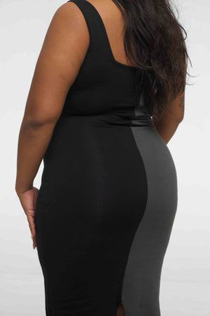 Half and Half Square Neck Midi Dress in Black/Grey - Manners London