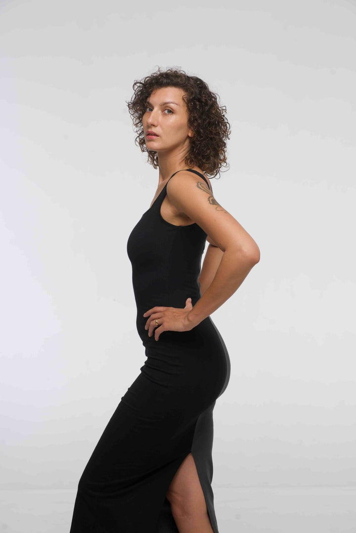 Half and Half Square Neck Midi Dress Petite in Black/Grey - Manners London