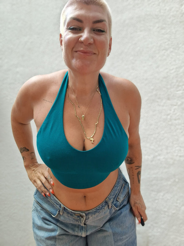 Halter Crop Top in Deep Turquoise - Manners London