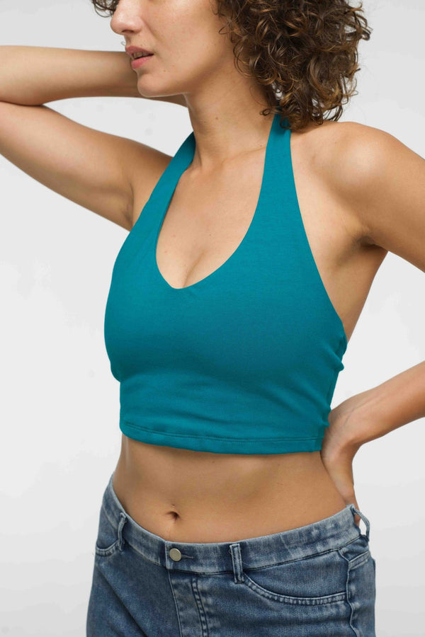 Halter Crop Top in Deep Turquoise - Manners London