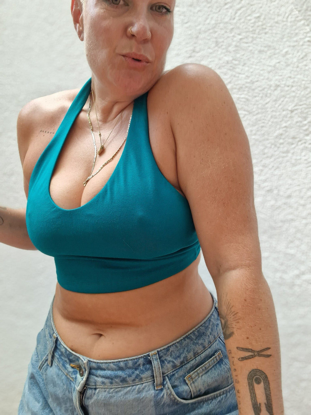 Halter Crop Top in Deep Turquoise - Manners London