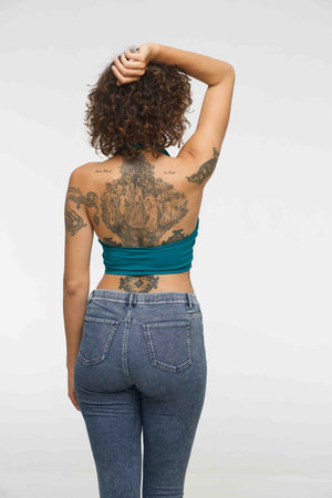 Halter Crop Top in Deep Turquoise - Manners London
