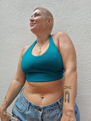 Halter Crop Top in Deep Turquoise - Manners London