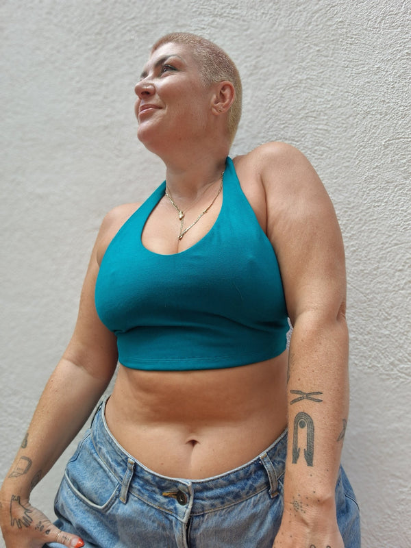 Halter Crop Top in Deep Turquoise - Manners London