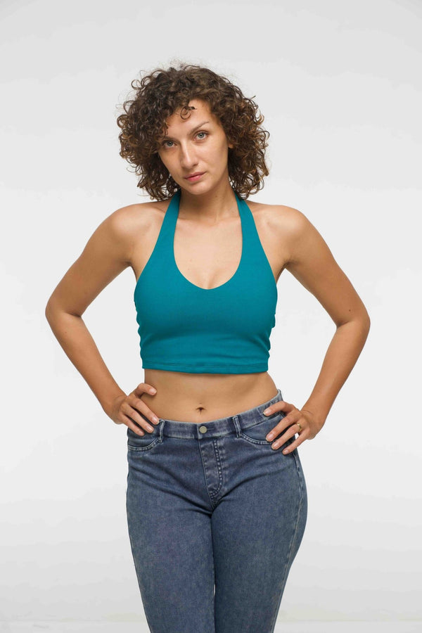 Halter Crop Top in Deep Turquoise - Manners London
