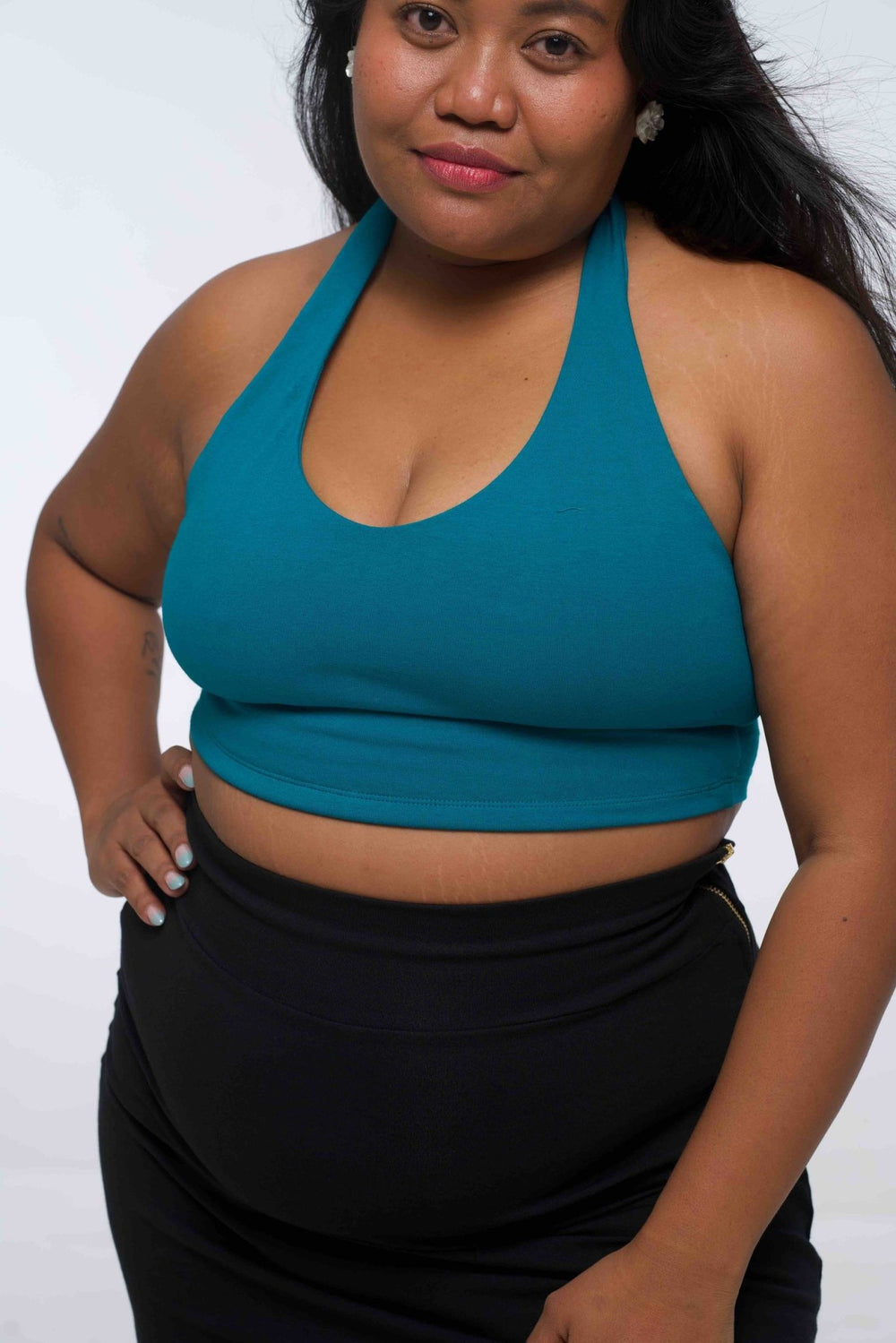 Halter Crop Top in Deep Turquoise - Manners London
