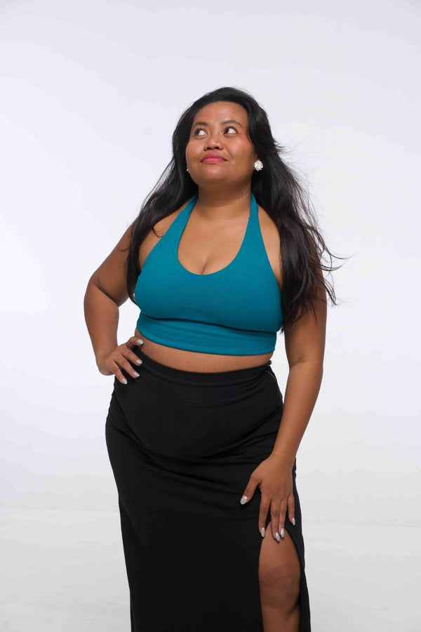 Halter Crop Top in Deep Turquoise - Manners London