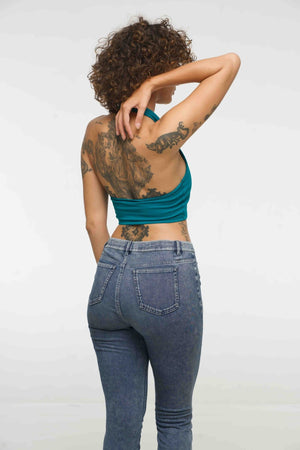 Halter Crop Top in Deep Turquoise - Manners London