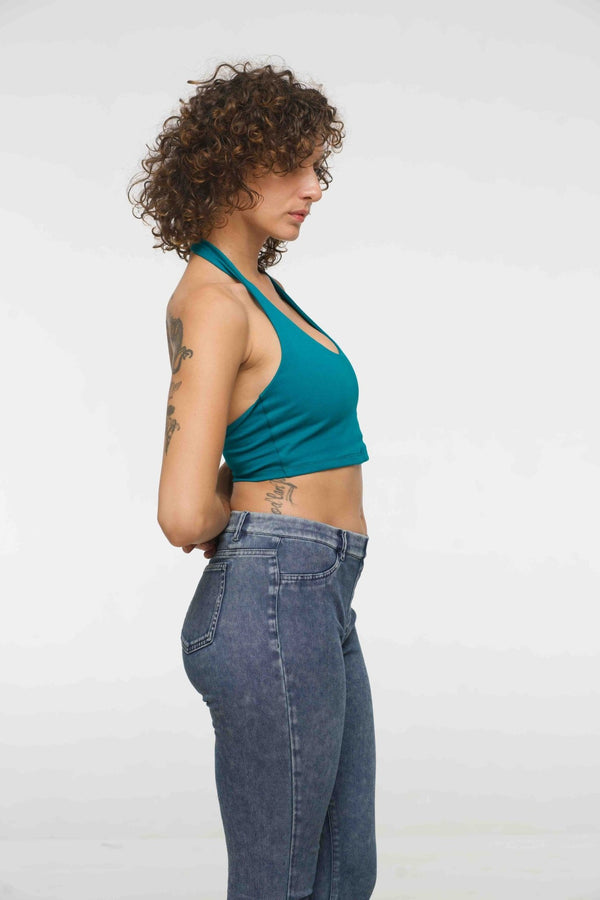 Halter Crop Top in Deep Turquoise - Manners London
