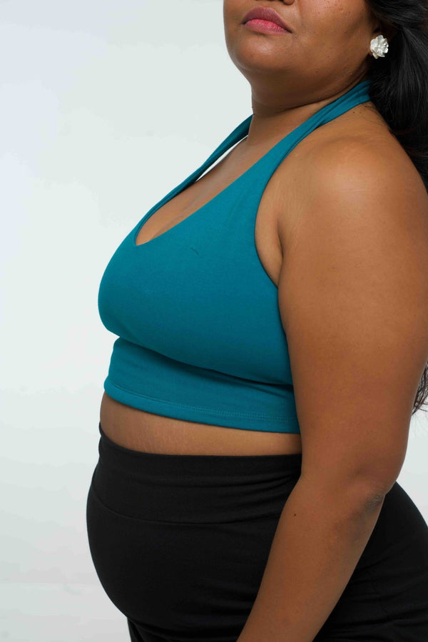 Halter Crop Top in Deep Turquoise - Manners London
