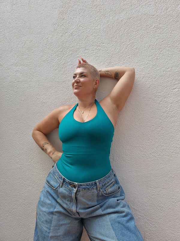 Halter Full Length Top in Deep Turquoise - Manners London