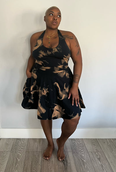 Halter Neck Skater Dress in Acid Wash