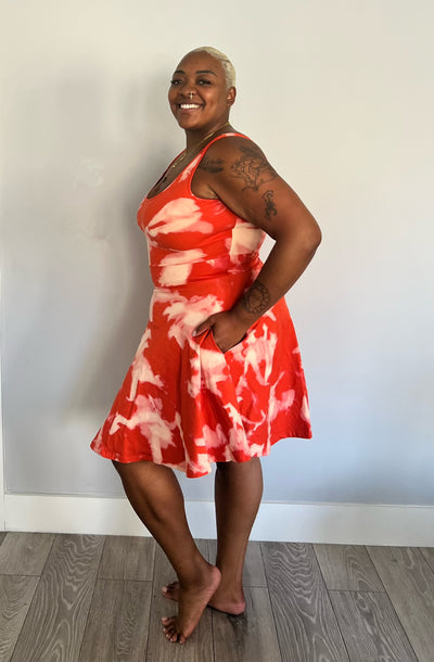 Jola Api Pocket Skater Dress and Skirt in Coral Acid Wash
