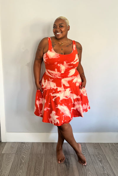 Jola Api Pocket Skater Dress and Skirt in Coral Acid Wash