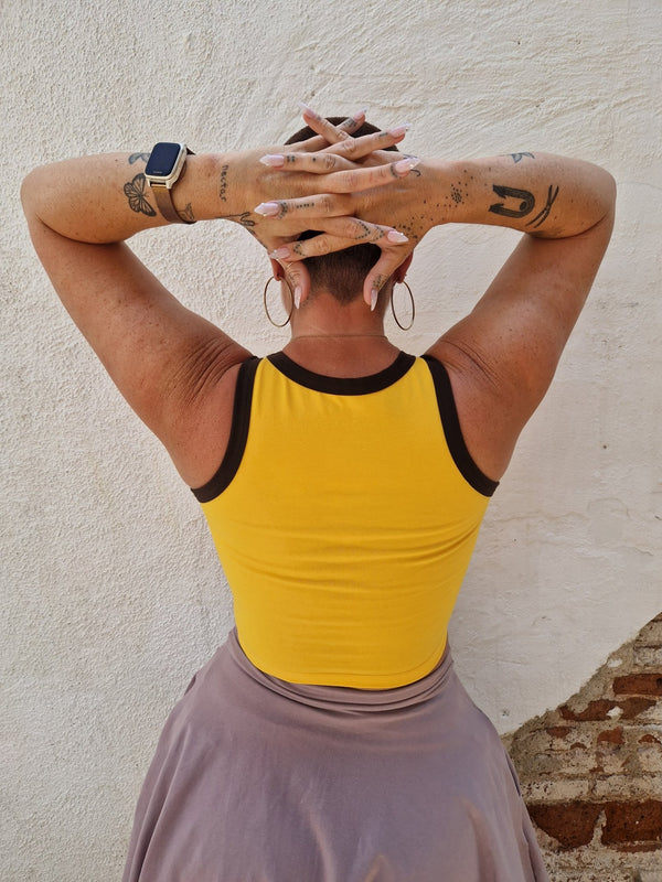 Iva Crop Top in Mango and Cafe - Manners London