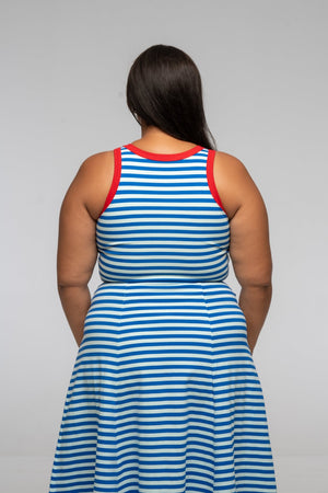 Iva Top Crop in Blue Mint Stripe / Red - Manners London