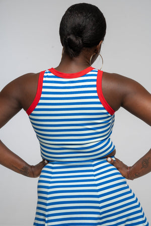 Iva Top Crop in Blue Mint Stripe / Red - Manners London
