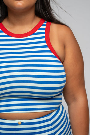 Iva Top Crop in Blue Mint Stripe / Red - Manners London