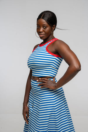 Iva Top Crop in Blue Mint Stripe / Red - Manners London